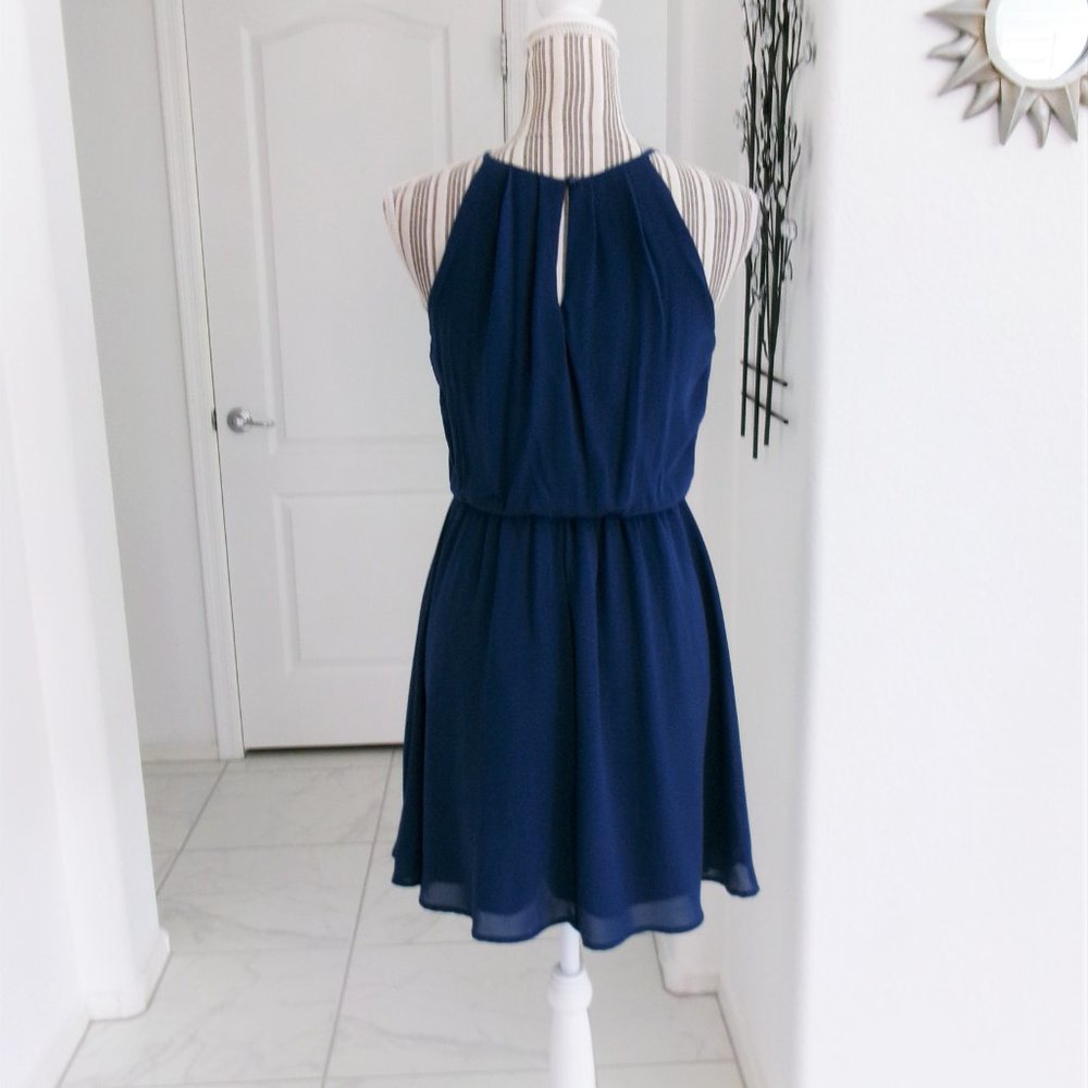 Lush Dark Blue Sleeveless Chiffon Flowy Dress Above Knee XS - Picture 6 of 14